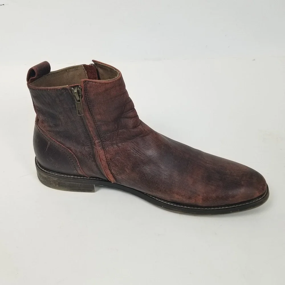 Aston Grey Boots Mens 12 Brown Helani Ankle Zip Distressed Leather Dress Casual